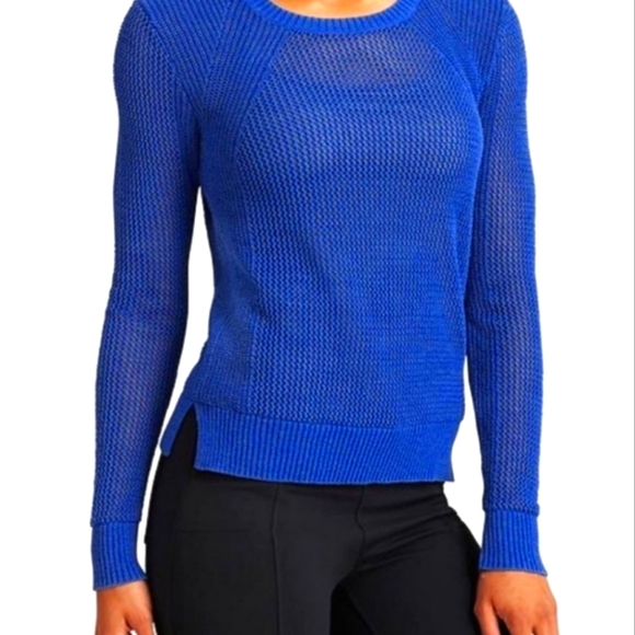 Athleta Blue Open Knit Long-sleeve Pullover, Sz. M - Picture 1 of 9